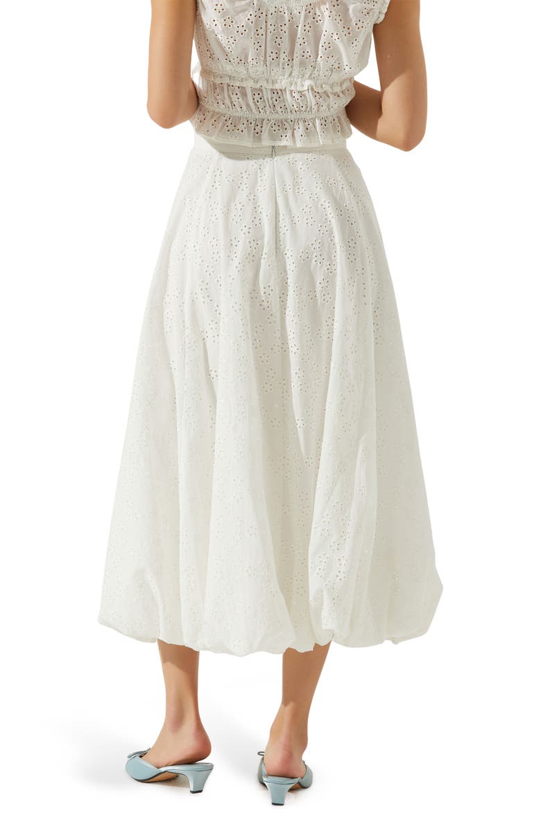 ASTR the Label Kissel Embroidered Eyelet Bubble Hem Cotton Midi Skirt, Alternate, color, White