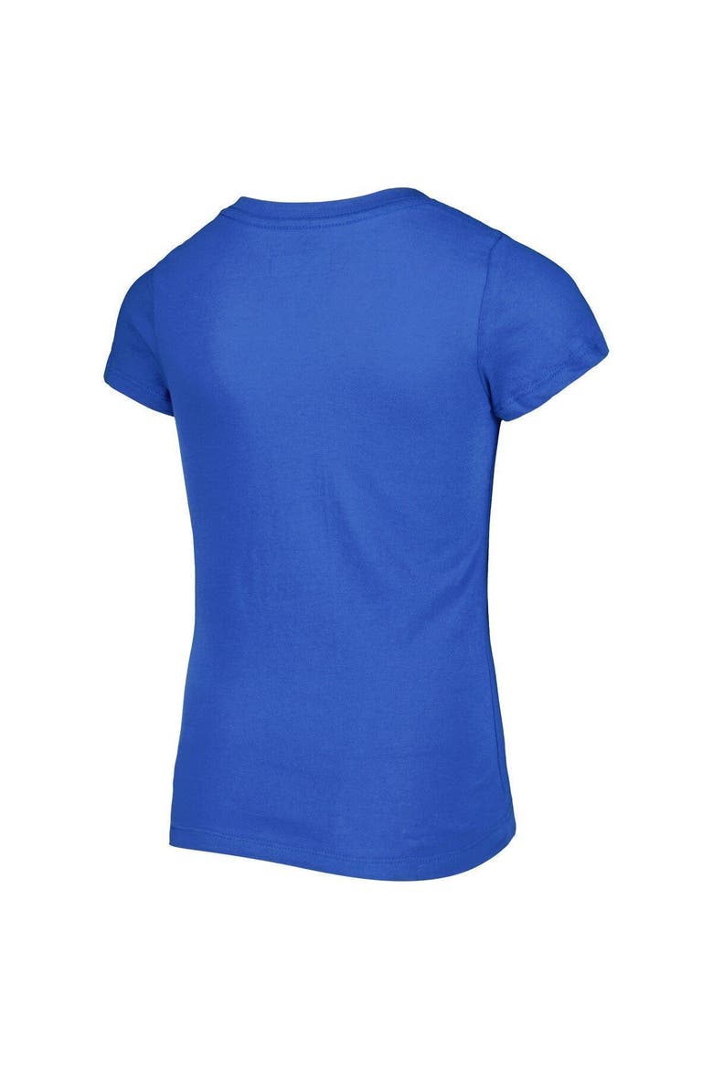 Girls Youth New Era Royal Los Angeles Rams Reverse Sequin Wordmark V-Neck T-Shirt, Alternate, color, Royal