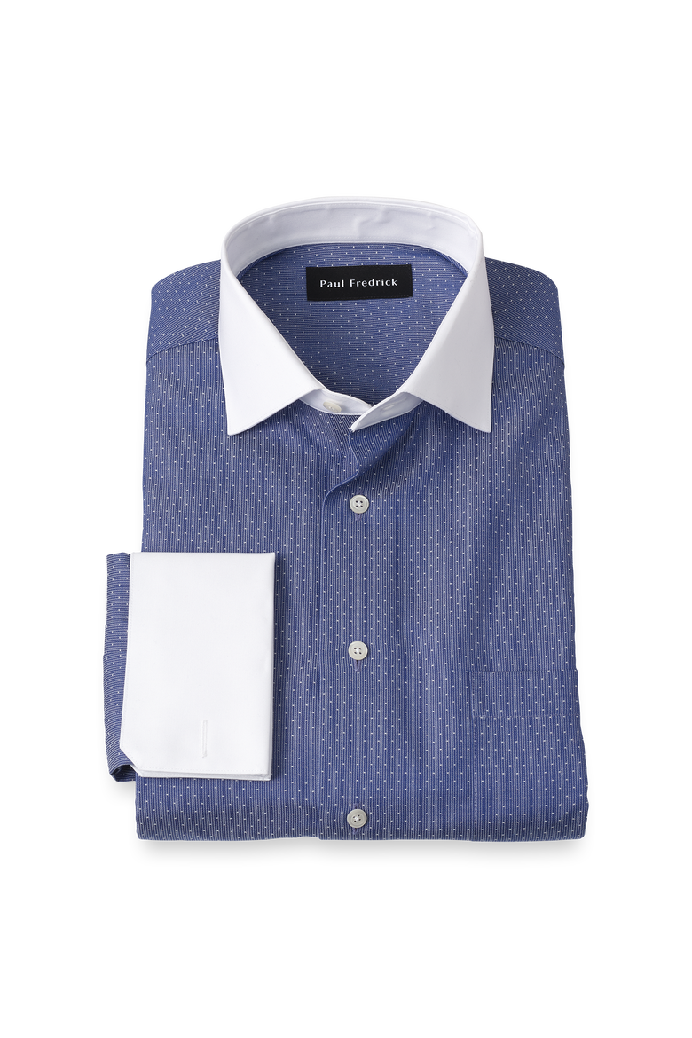 Cotton Spread Collar Dobby Slim Contrast Trim French Cuff Long Sleeve, Main, color, Blue