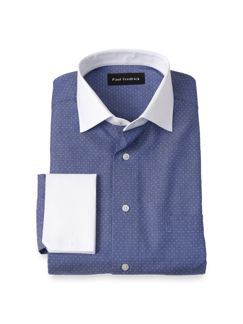 Cotton Spread Collar Dobby Slim Contrast Trim French Cuff Long Sleeve