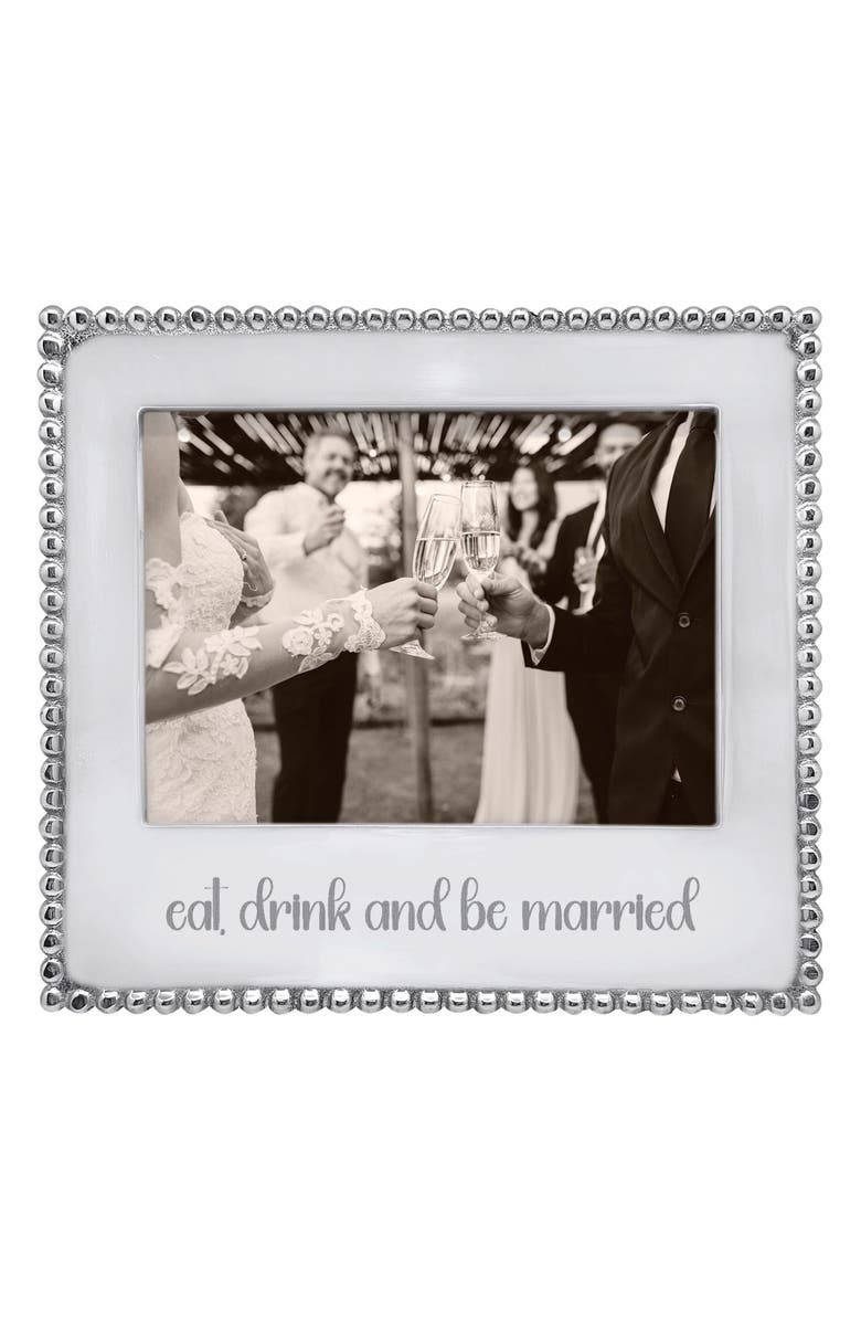 Mariposa Beaded Eat Drink & Be Married 5 x 7-Inch Picture Frame, Main, color, Silver