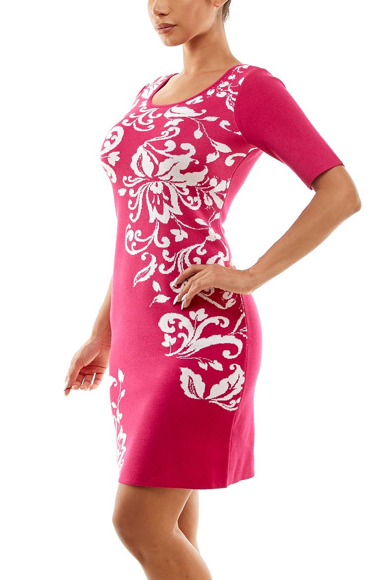 Jacquard Sweater Dress, Alternate, color, DRAGON FRUIT/ IVORY