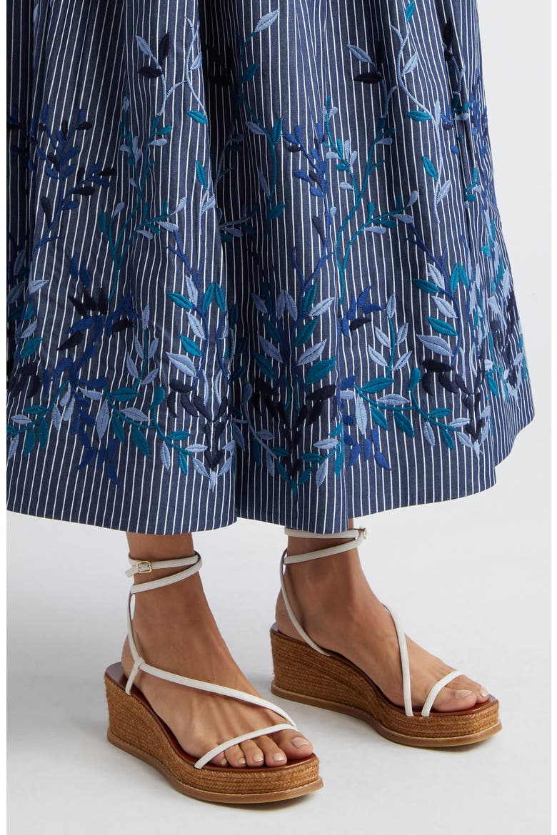Vanessa Floral Embroidered Stripe A-Line Skirt, Alternate, color, BLUE DENIM LEAVES
