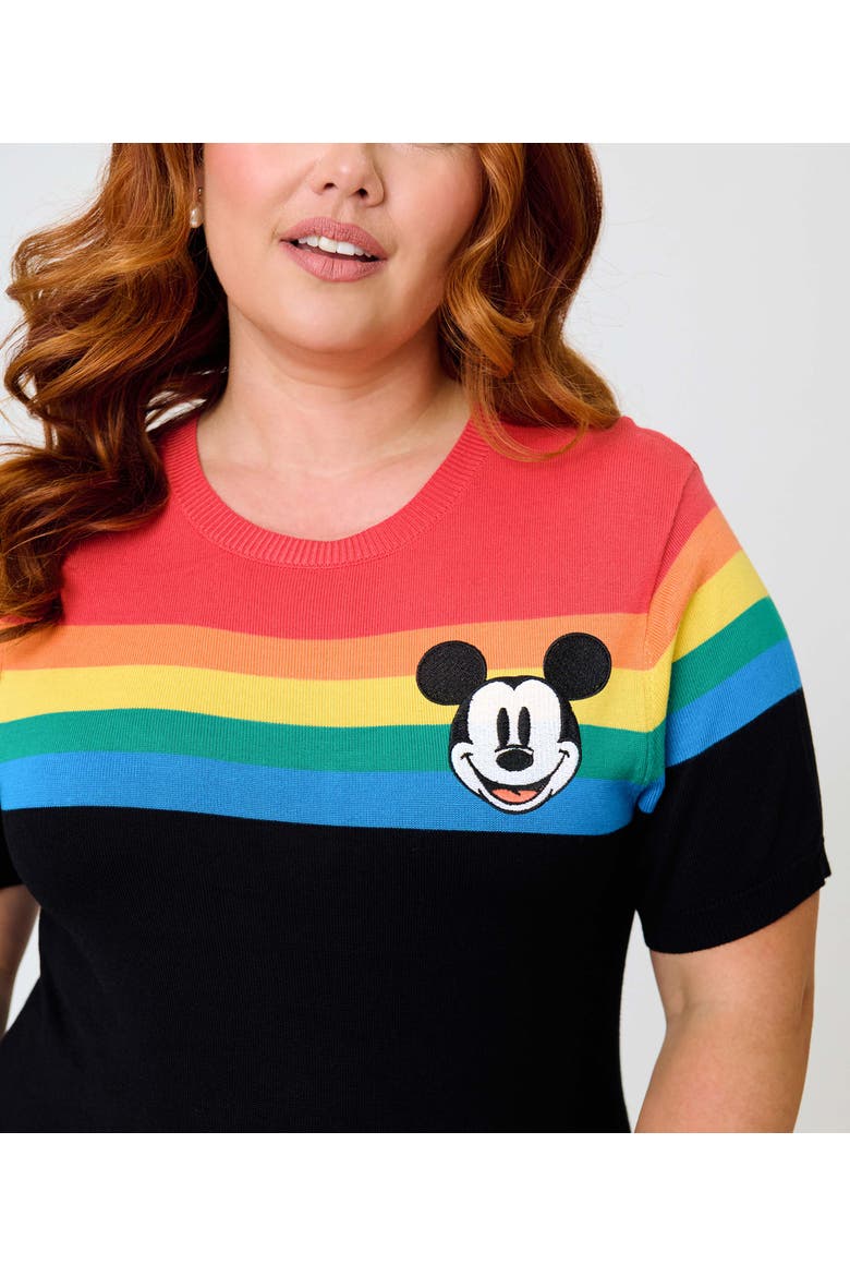 Plus Size Patterned Short Sleeve Sweater, Alternate, color, Black Rainbow Mickey