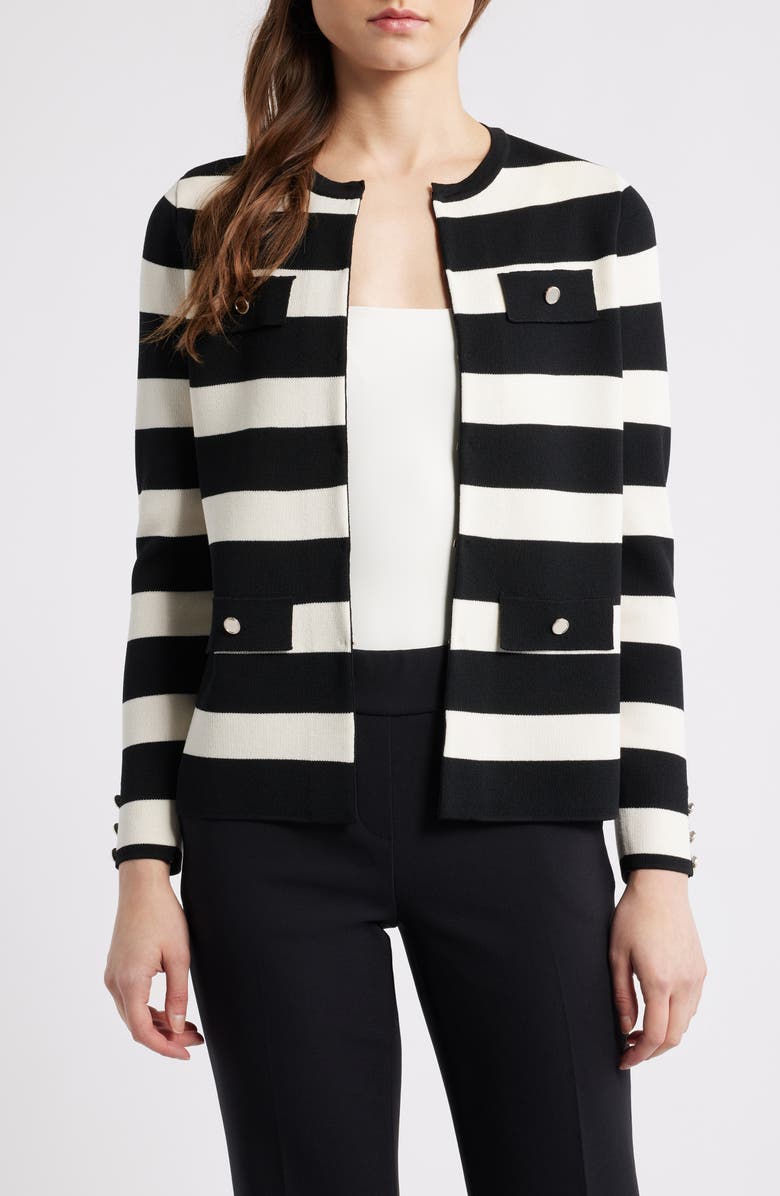 Anne Klein Stripe Kissing Front Cardigan, Main, color, 