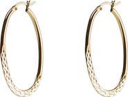 Argento Vivo Sterling Silver Diamond Cut Oval Hoop Earrings