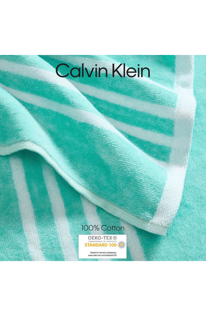 Calvin Klein Pinstripe Logo Beach Towel, Alternate, color, Water Ballet/White