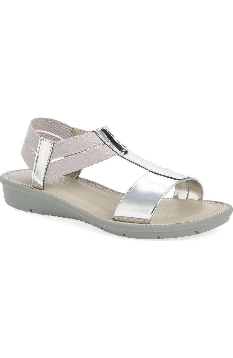 Munro 'Ideal' T-Strap Sandal, Main, color, Silver Mirror/ White Elastic