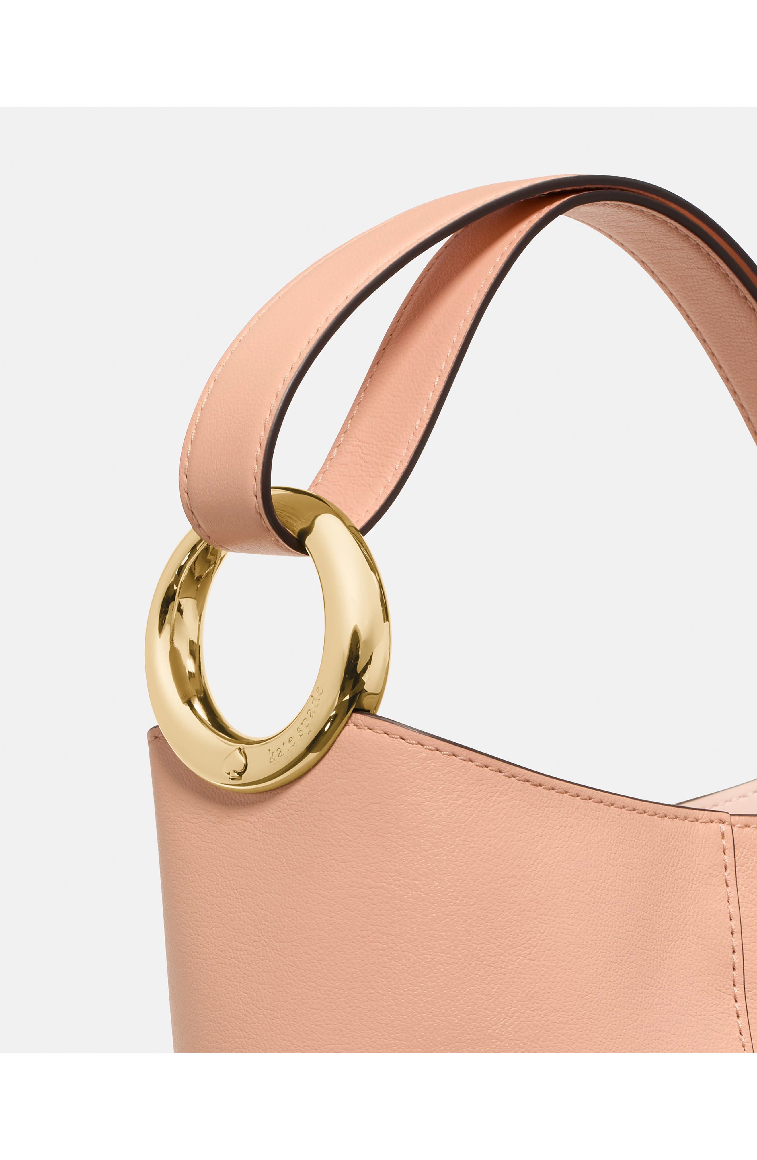 mini halo fine grain leather bucket bag, Alternate, color, LIGHT CANTALOUPE