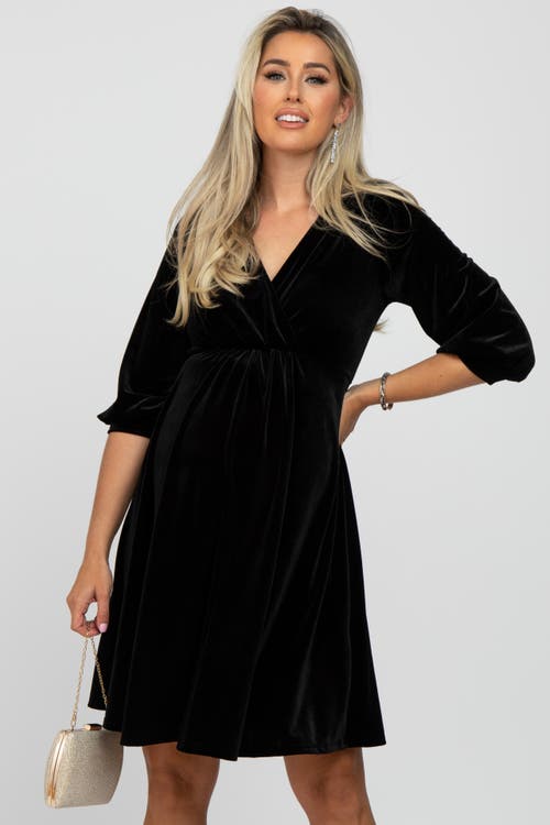 Pinkblush Velvet Wrap Front Babydoll Dress In Black