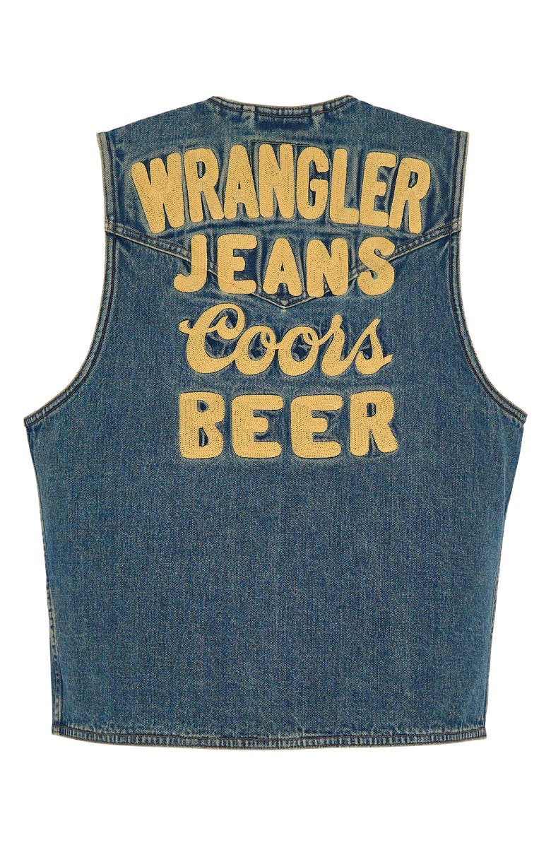 Wrangler Embroidered Denim Vest, Alternate, color, Indigo Buff