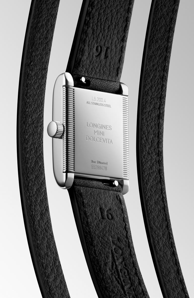 Longines Mini DolceVita Three-Row Black Leather Strap Watch, 21.5mm x 29mm, Alternate, color, Silver