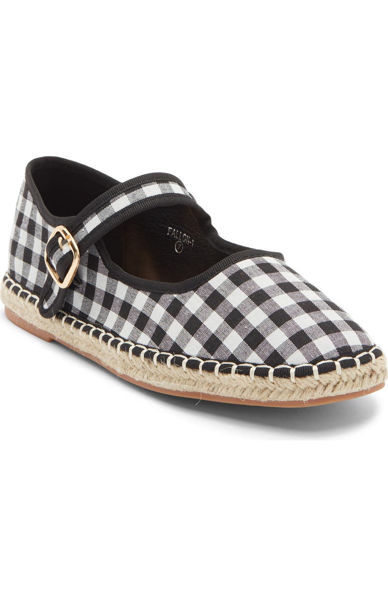 TOP MODA Fallon Gingham Mary Jane Flat, Main, color, Black Canvas