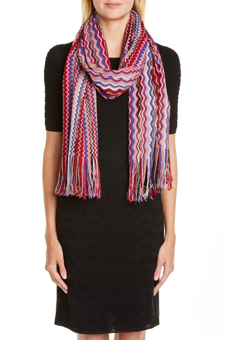Mini Zigzag Fringe Scarf, Alternate, color, RED MULTI