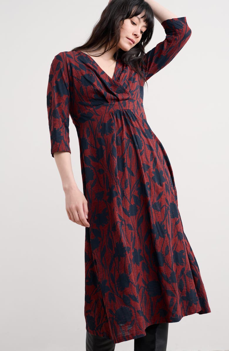 Seasalt Cornwall Chapelle Floral Organic Cotton Jersey Midi Dress, Alternate, color, Windswept Floral Burgundy