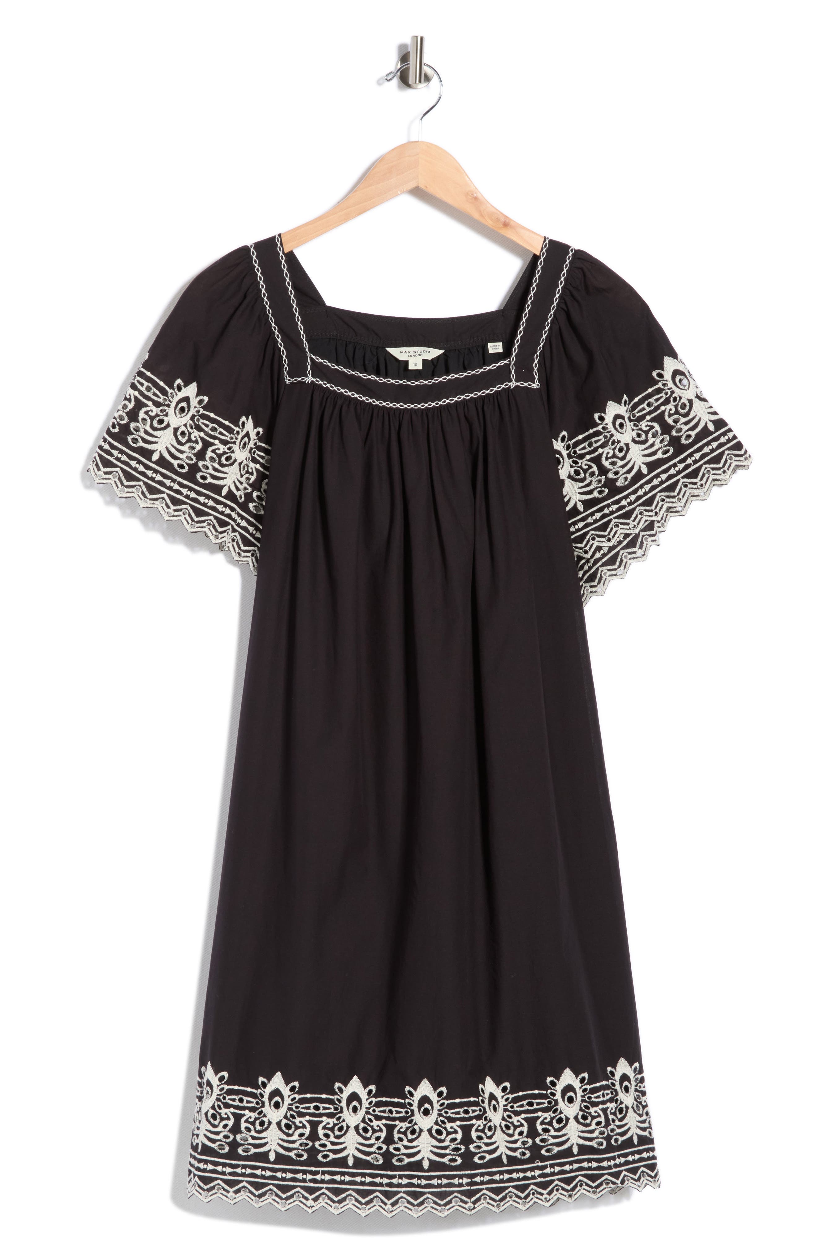MAX STUDIO Embroidered Short Sleeve Cotton Dress