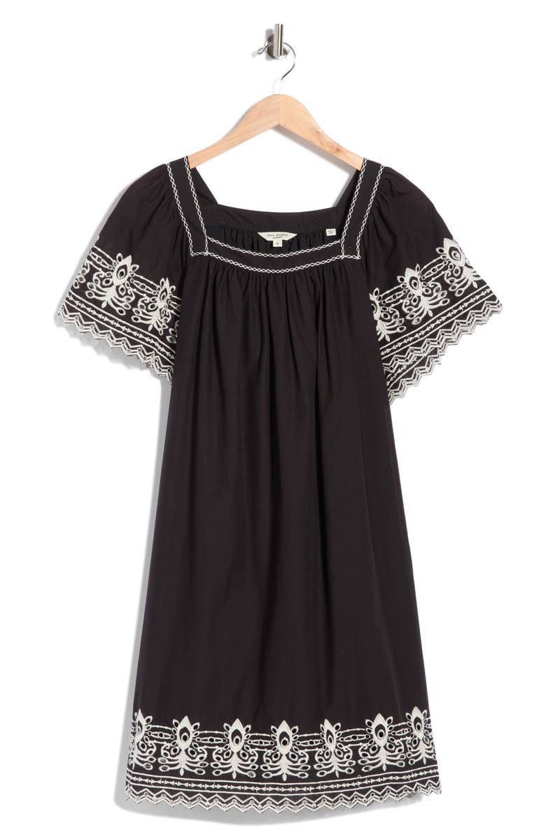 MAX STUDIO Embroidered Short Sleeve Cotton Dress, Main, color, Black/ Cream
