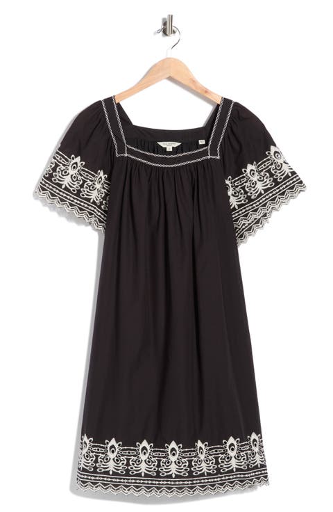 Embroidered Short Sleeve Cotton Dress (Plus)