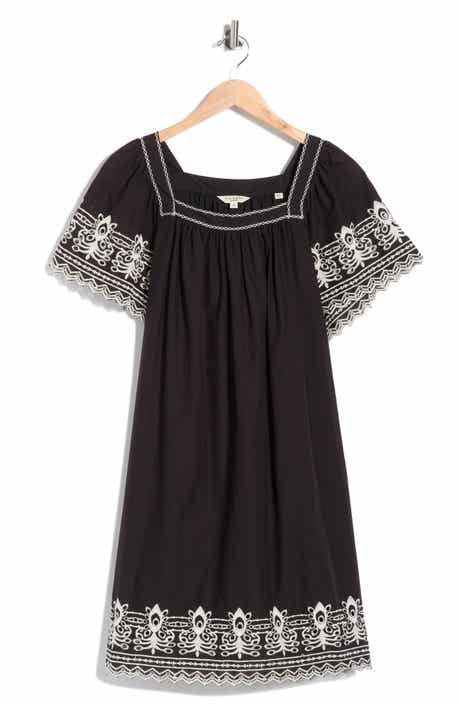 MAX STUDIO Embroidered Short Sleeve Cotton Dress