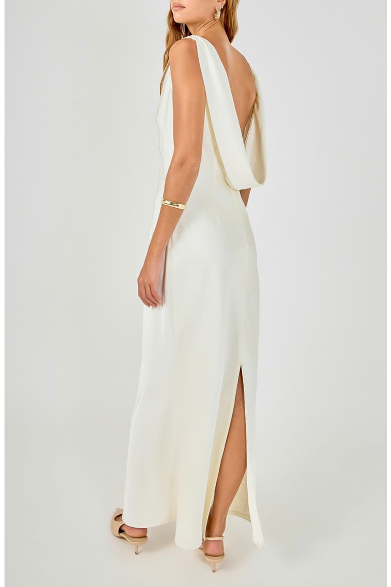 Cowl Neck Satin Maxi Gown, Alternate, color, IVORY