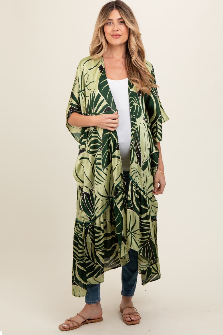 Tropical Print Long Cover Up, Alternate, color, Green