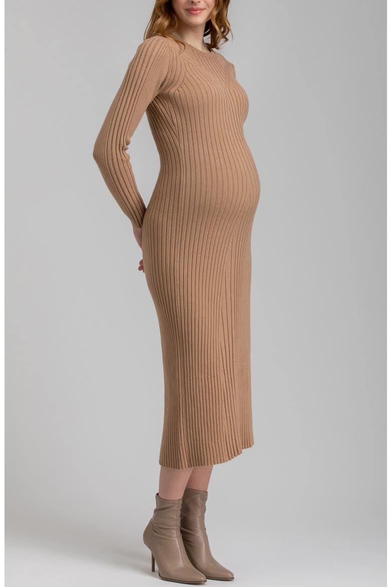 Long Sleeve Rib Maternity Midi Sweater Dress, Alternate, color, LIGHT/ PASTEL BROWN
