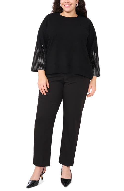 Vince Camuto Rhinestone Sleeve Sweater In Rich Black