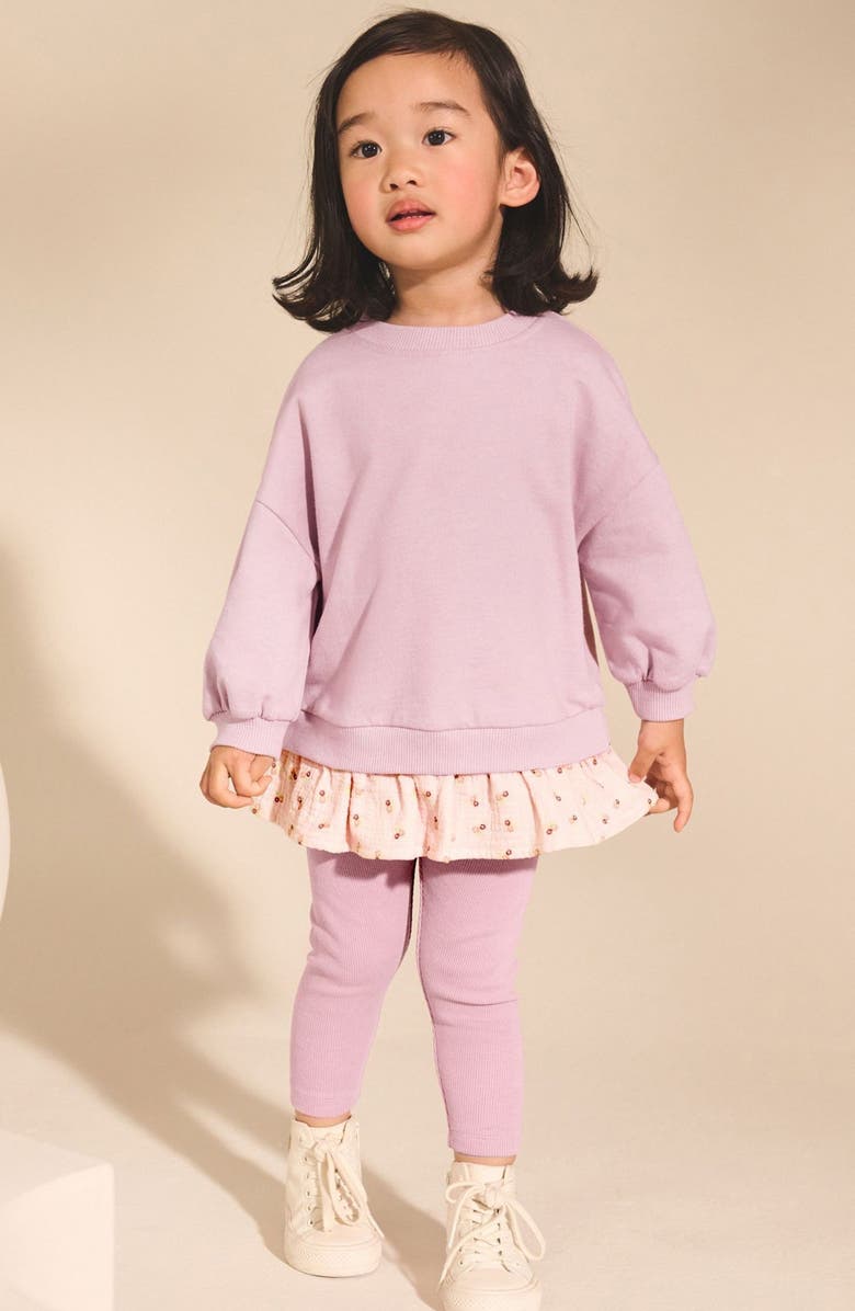 NEXT Kids' Long Sleeve Cotton Peplum T-Shirt & Leggings Set, Alternate, color, Pink
