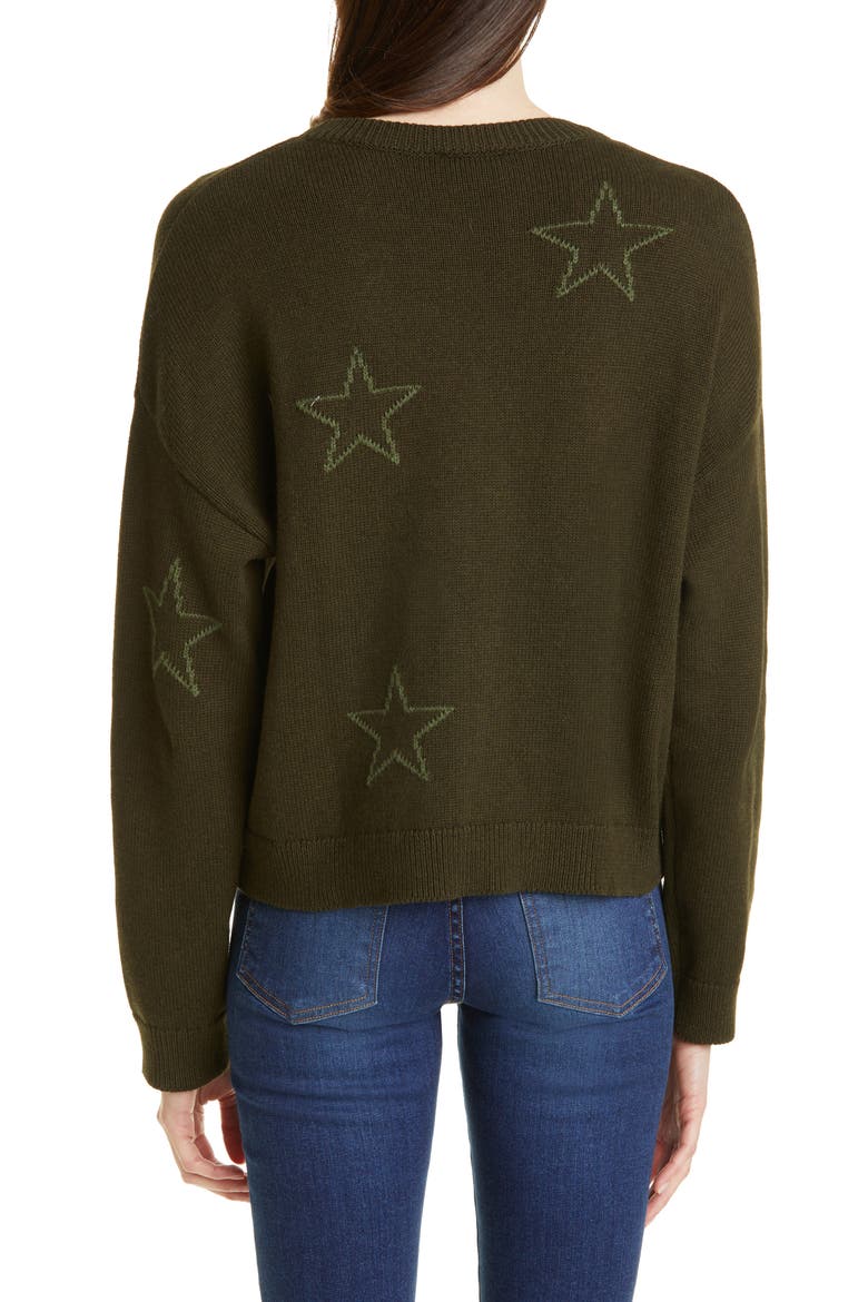 Perci Outline Stars Cotton & Cashemere Sweater, Alternate, color, OLIVE OUTLINE STARS