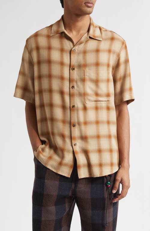 SONG FOR THE MUTE Oversize Plaid Short Sleeve Button-Up Shirt in Camel  product