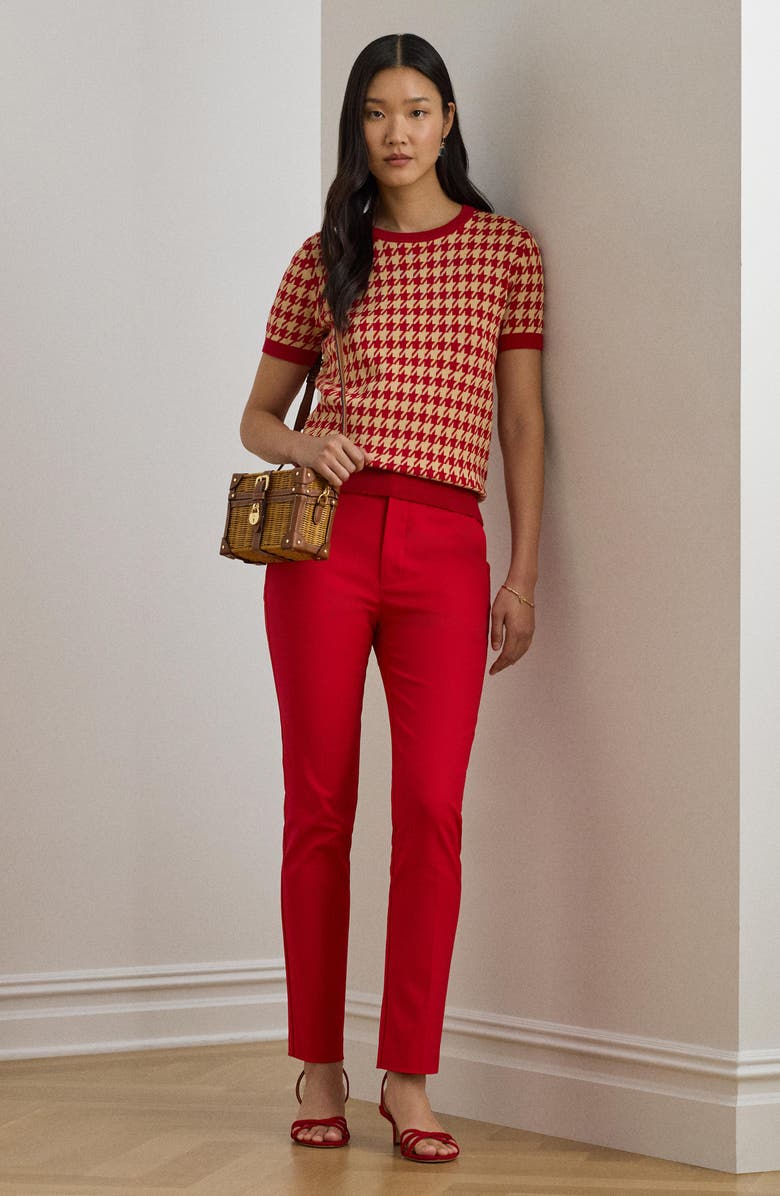 Lauren Ralph Lauren Houndstooth Short Sleeve Sweater, Alternate, color, Red/ Tan