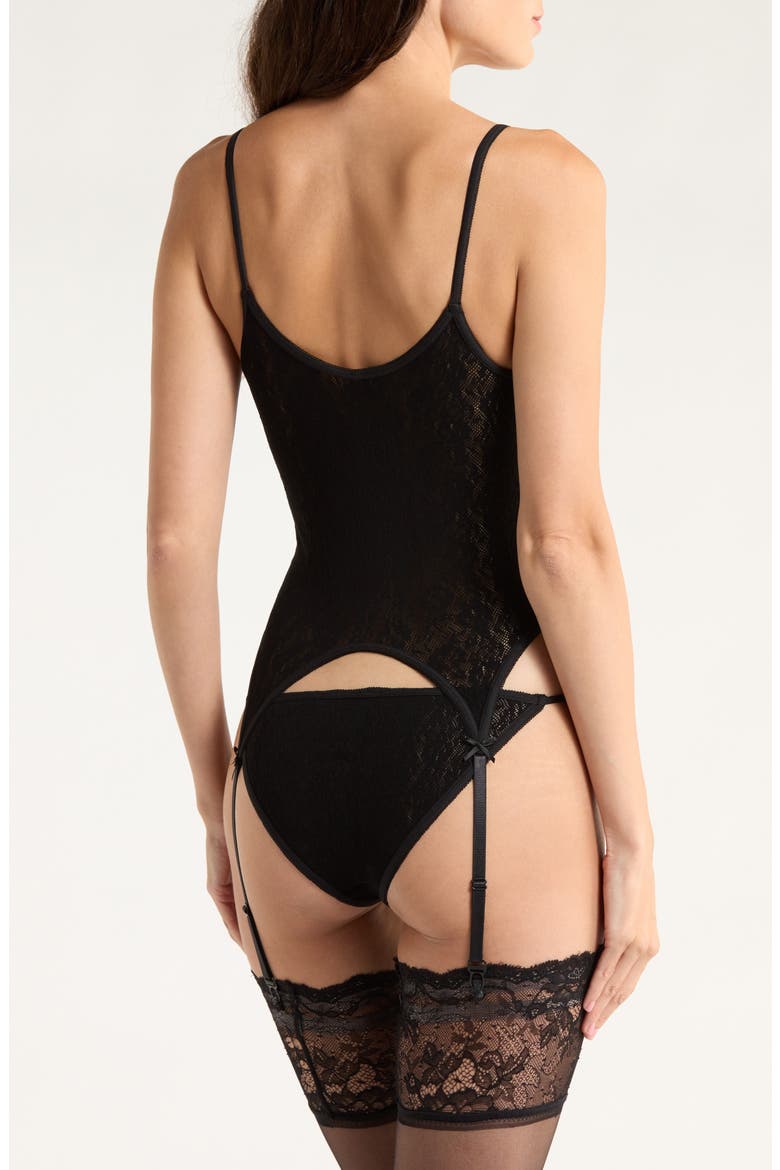 Cami Chic Lace Basque & G-String Set, Alternate, color, BLACK