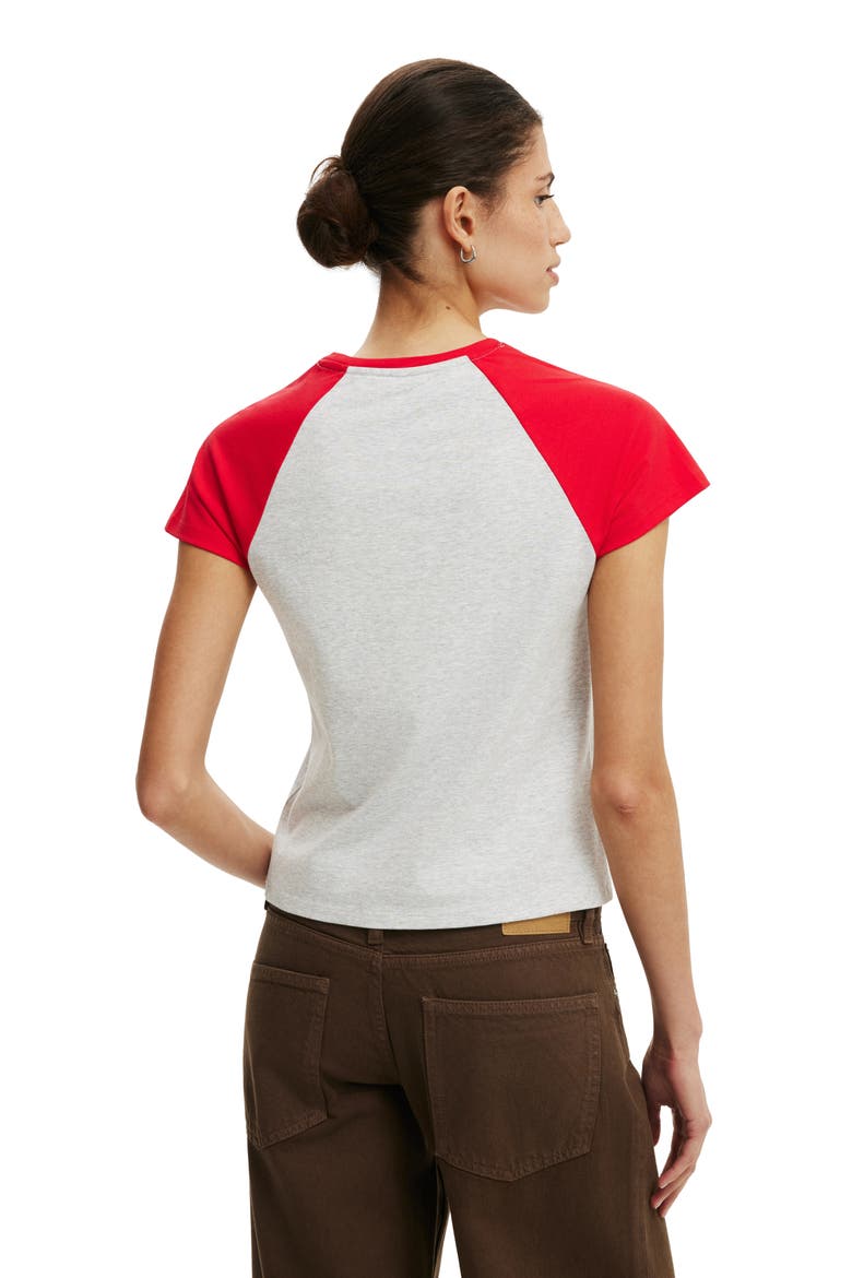 Women's 90S Baby Raglan Tee, Alternate, color, Grey Marle Red Petal