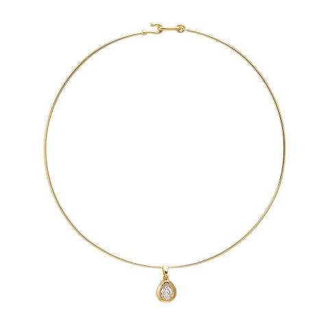 Pear CZ Bezel Thin Wire Choker Necklace