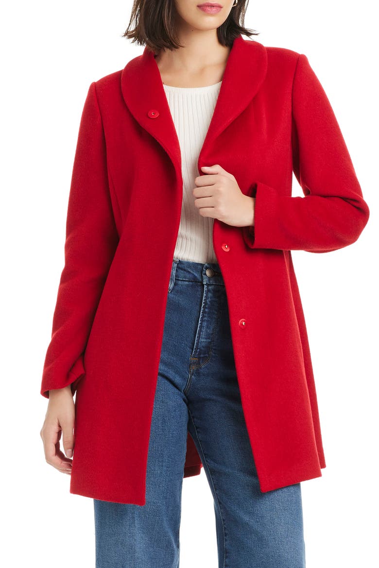 high neck belted coat, Alternate, color, CLASSIC RED