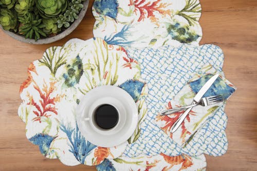 C & F Home C&f Home Marino Quilted Reversible Colorful Coastal Table Runner In Multi