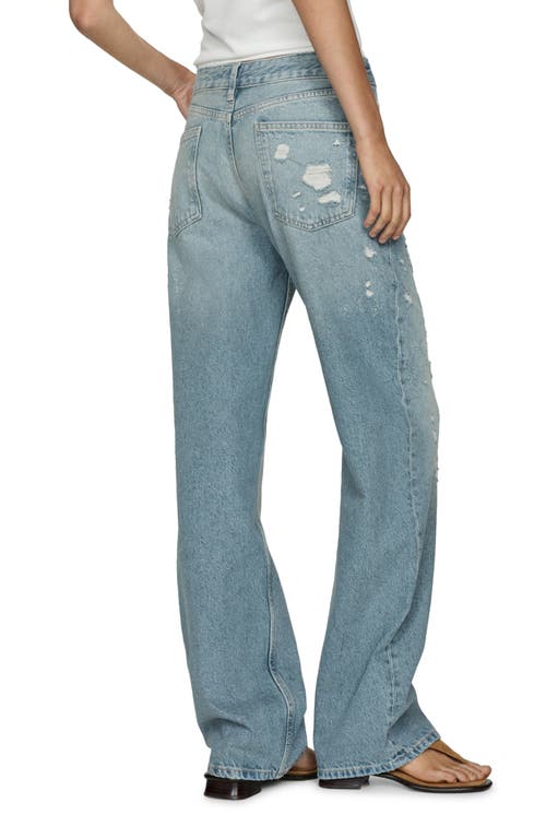 Mango Ripped Straight Leg Jeans In Blue