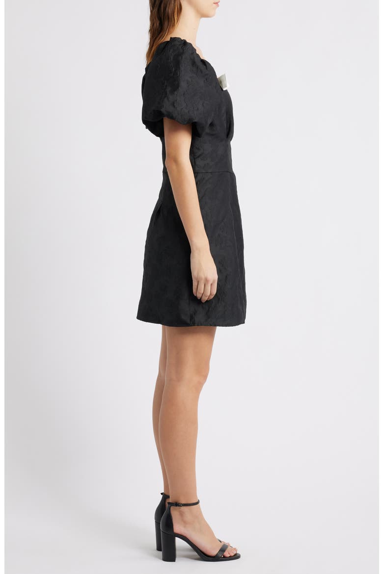 Puff Sleeve Jacquard Cocktail Minidress, Alternate, color, BLACK