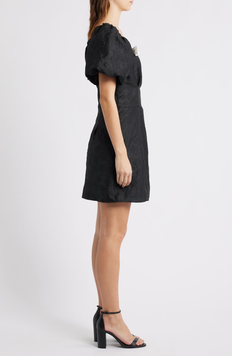 Sister Jane Puff Sleeve Jacquard Cocktail Minidress, Alternate, color, Black
