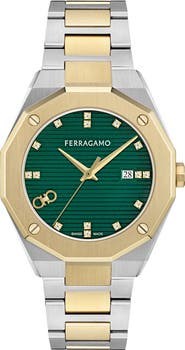 FERRAGAMO Edge Diamond Two-Tone Bracelet Watch, 40mm