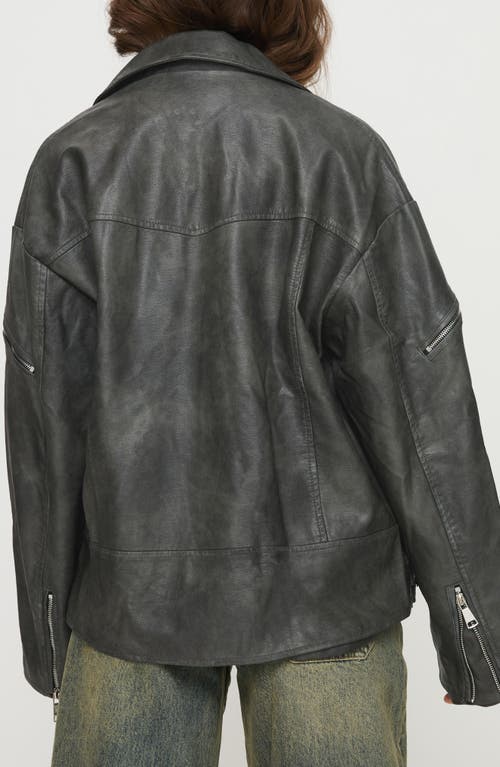 Princess Polly Magnets Faux Leather Jacket In Washed Charcoal