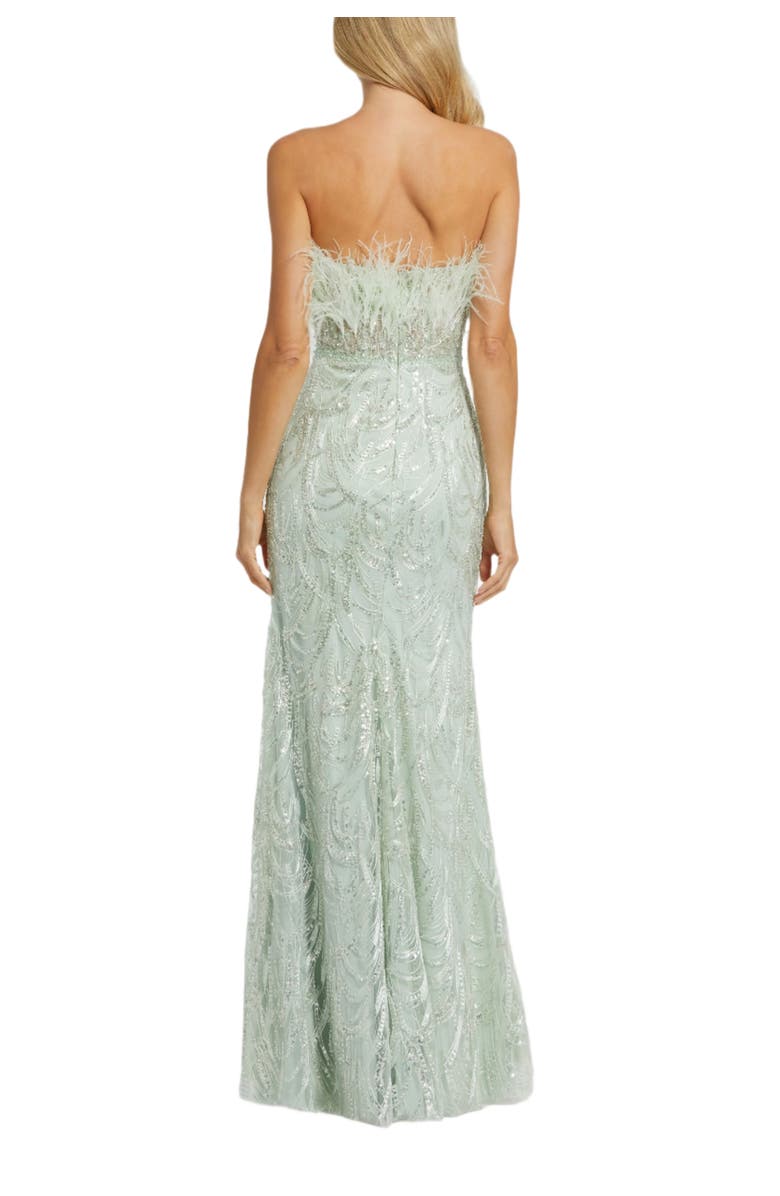 Mac Duggal Strapless Feather Bustier Gown with Embroidery, Alternate, color, Mint