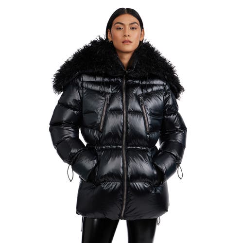 Pajar Electra Mid Puffer with Detachable shearling Lined Split Hood in Black 