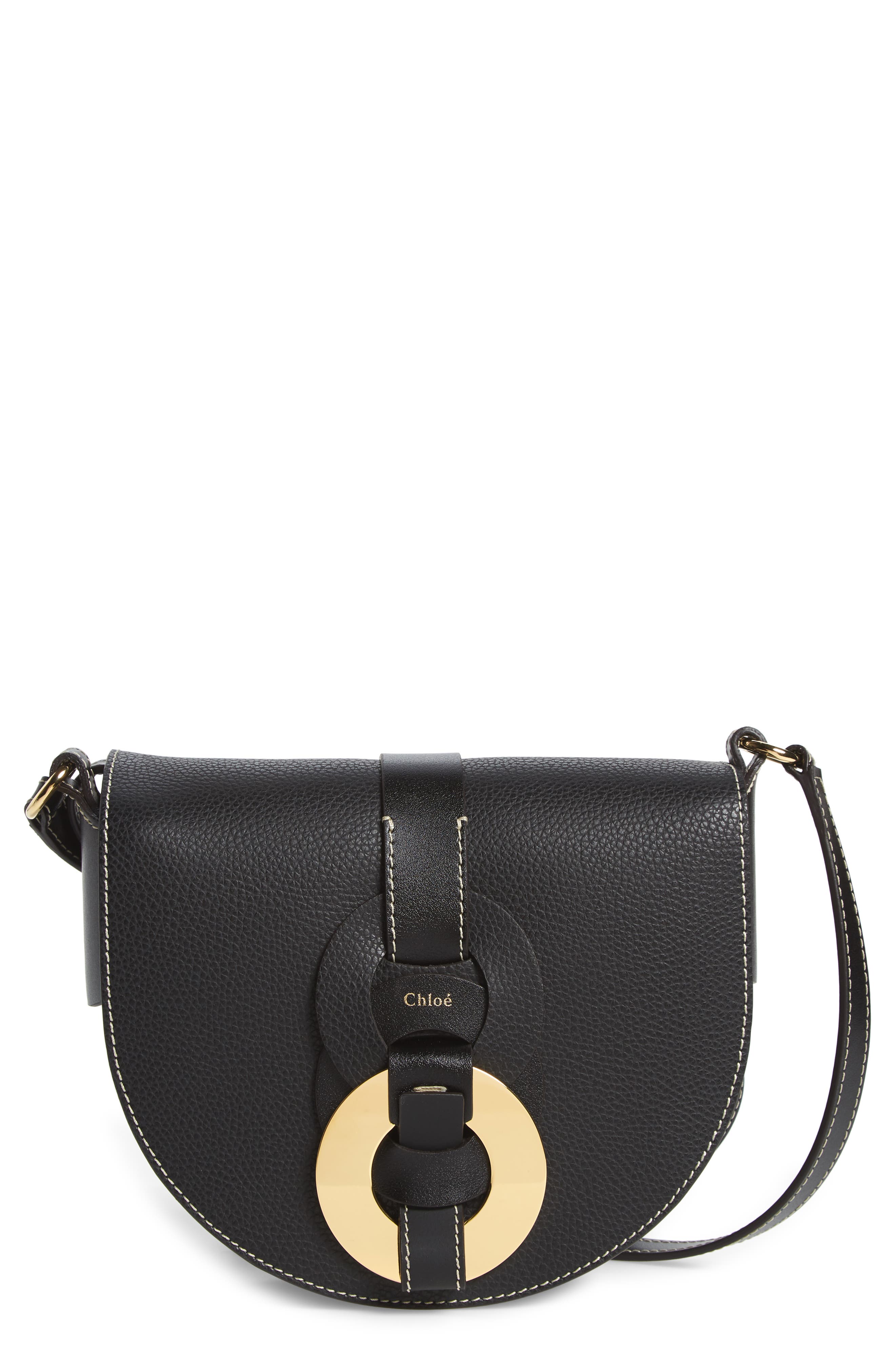 Darryl Leather Crossbody Saddle Bag, Main, color, BLACK
