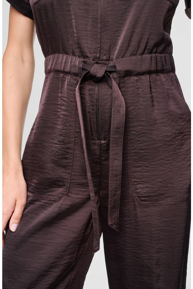 Drawstring Waist Hammered Satin Jumpsuit, Alternate, color, TOBACCO