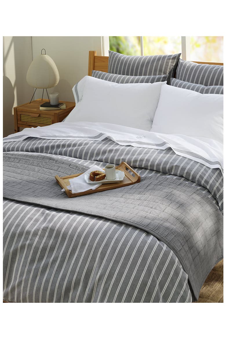 Oxford Yarn Dyed Cotton Reversible Duvet Cover, Alternate, color, Black Slate/Graphite Stripe