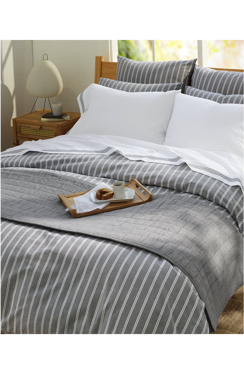 Lands' End Oxford Yarn Dyed Cotton Reversible Duvet Cover, Alternate, color, Black Slate/Graphite Stripe