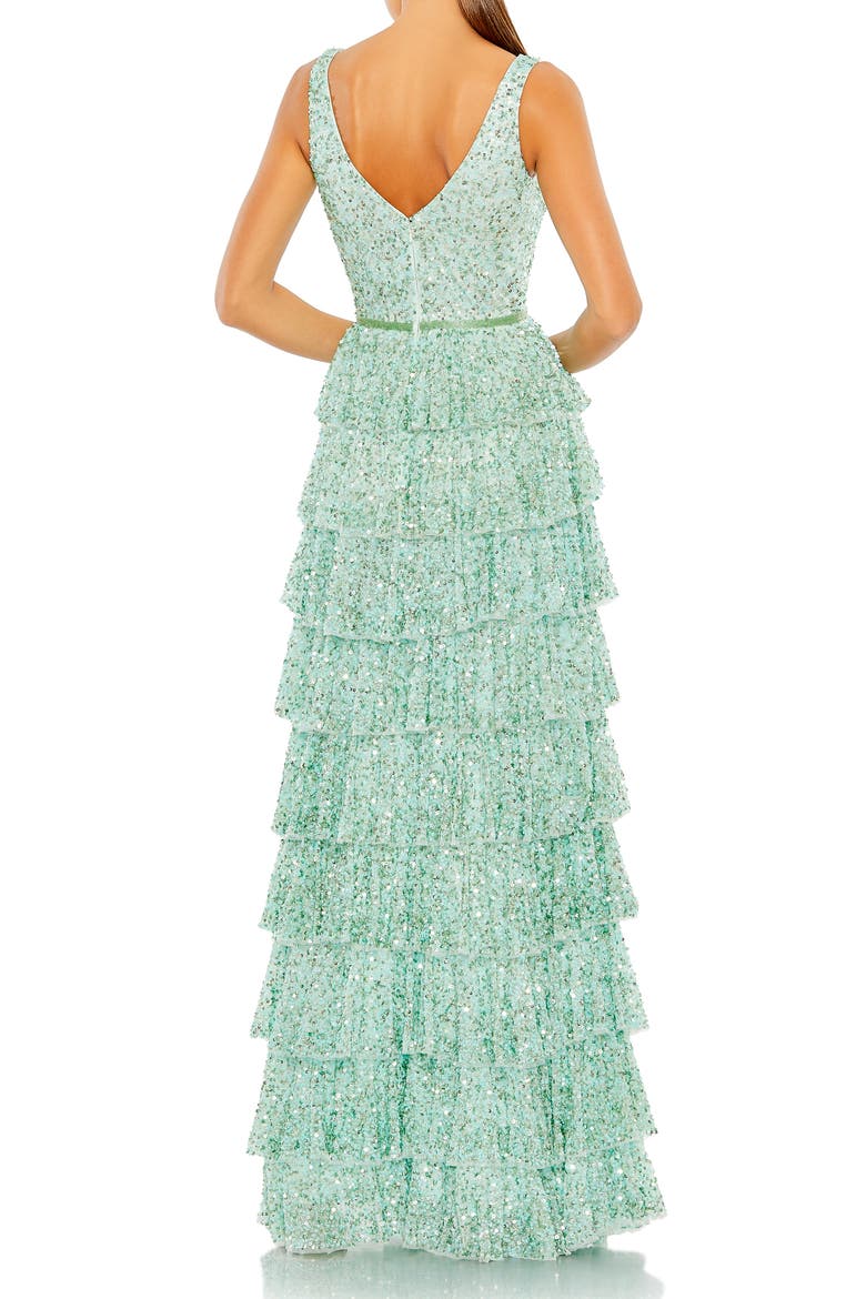 Sleeveless Sequin Ruffle Tiered Gown, Alternate, color, MINT