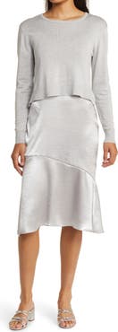 Sam Edelman Satin Slipdress with Metallic Sparkle Boat Neck Sweater