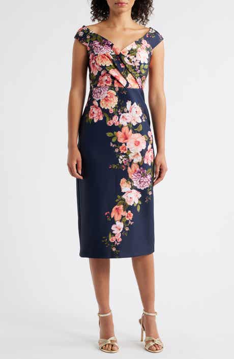 Eliza J Floral Print Scuba Sheath Dress